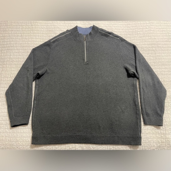 Tommy Bahama Men's Flipsider Half Zip Reversible Blue and Dark Grey Sweater XXL - Picture 4 of 10
